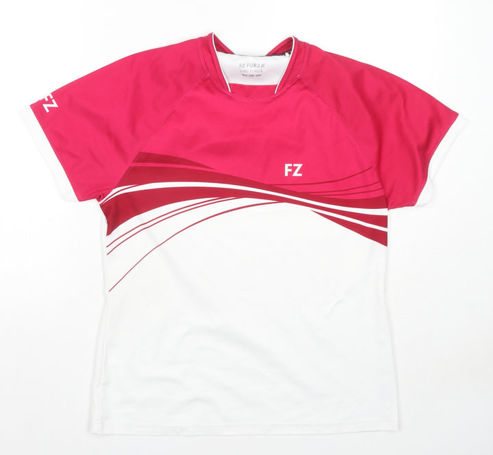 Forza Womens White Colourblock Polyester Basic T-Shirt Size L Round Neck Pullover