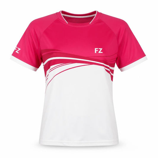 Front view of Forza women’s white colourblock polyester basic t-shirt, size L, round neck pullover