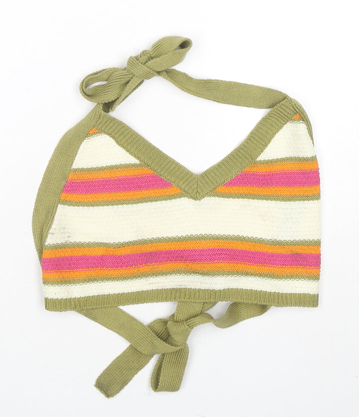 Topshop Womens Multicoloured Striped Polyester Wrap Tank Size XS V-Neck