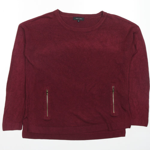 New Look Womens Red Round Neck Acrylic Pullover Jumper Size 14