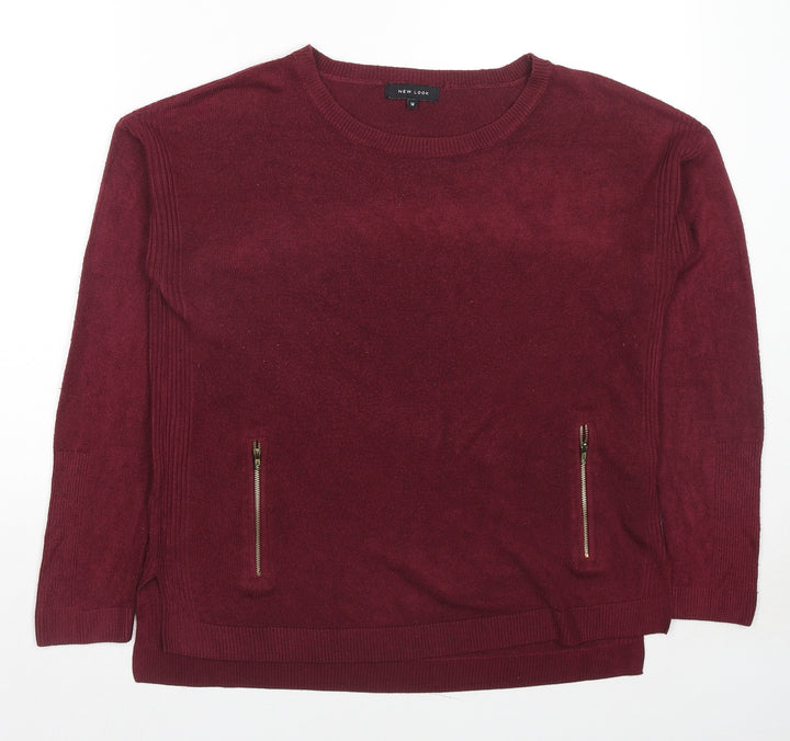 New Look Womens Red Round Neck Acrylic Pullover Jumper Size 14