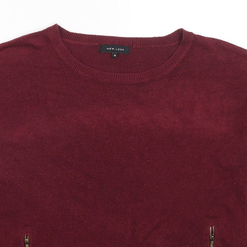 New Look Womens Red Round Neck Acrylic Pullover Jumper Size 14