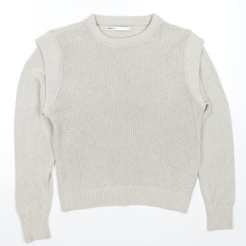 Only Womens Beige Round Neck Cotton Pullover Jumper Size S