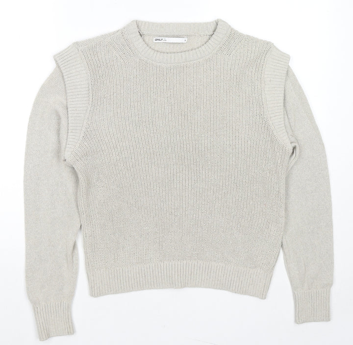 Only Womens Beige Round Neck Cotton Pullover Jumper Size S