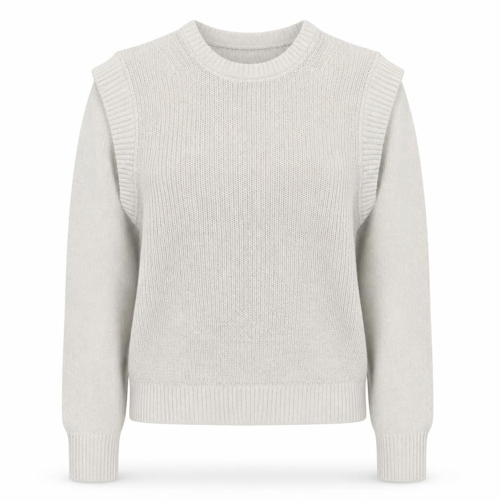 Front view of Only women’s beige round neck cotton jumper, size S