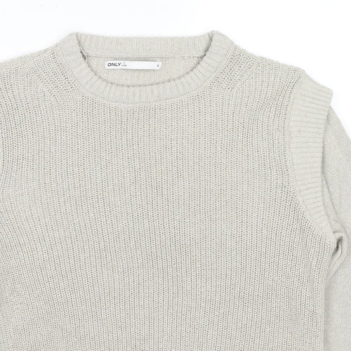 Only Womens Beige Round Neck Cotton Pullover Jumper Size S