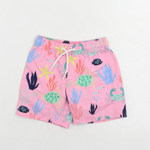 Marks and Spencer Girls Pink Geometric Polyester Bermuda Shorts Size 2-3 Years Regular Drawstring - Swim Shorts