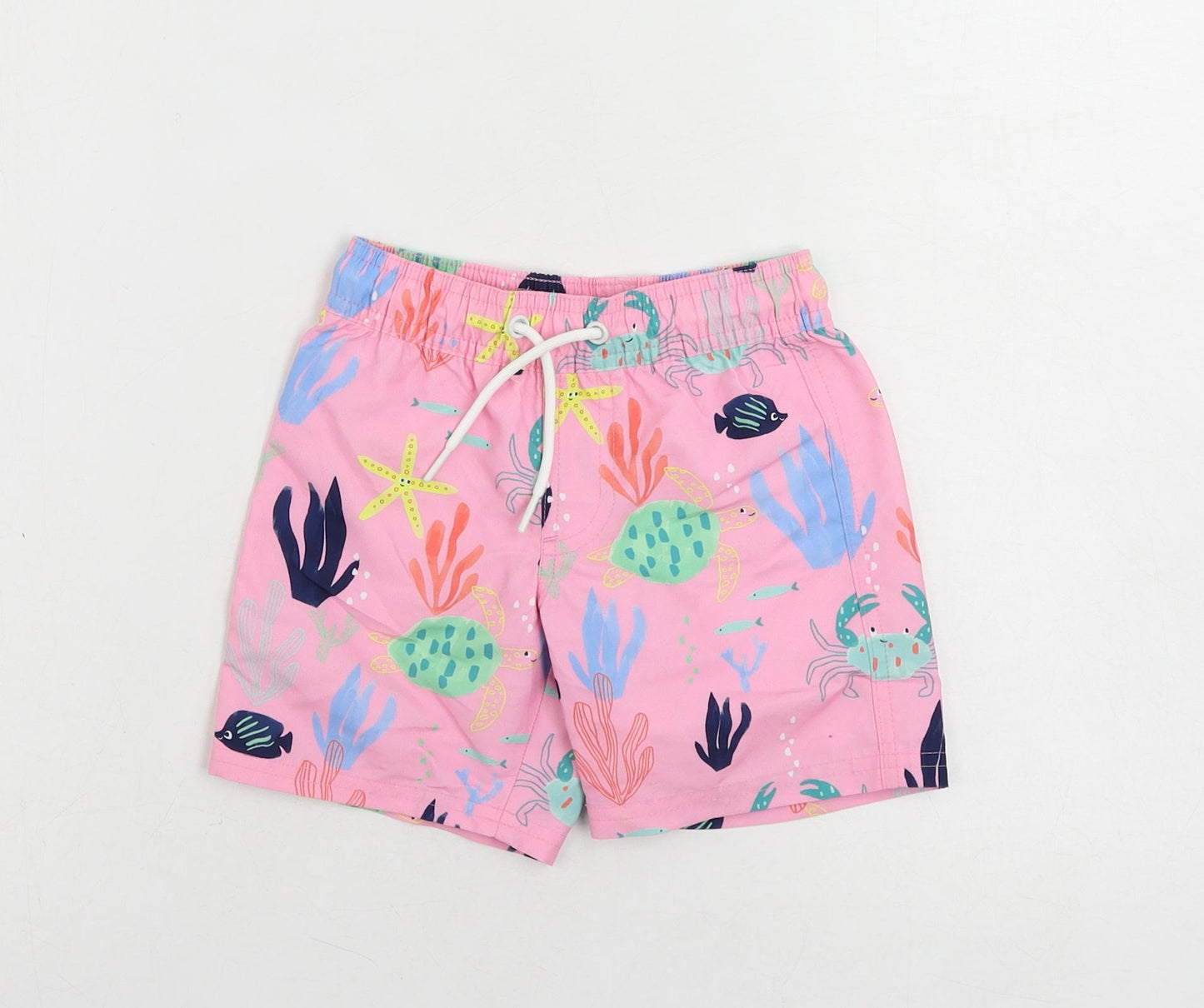 Marks and Spencer Girls Pink Geometric Polyester Bermuda Shorts Size 2-3 Years Regular Drawstring - Swim Shorts