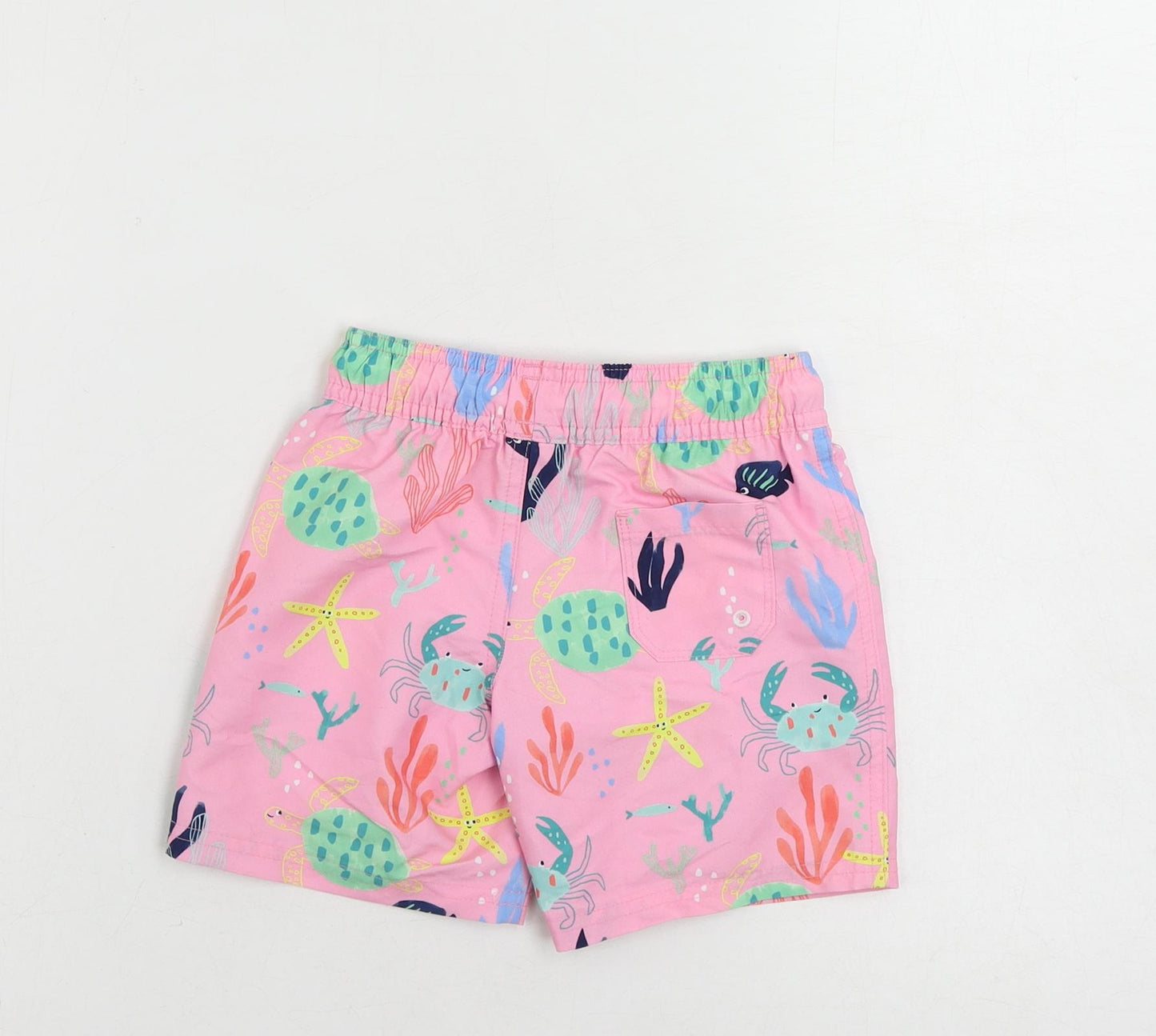 Marks and Spencer Girls Pink Geometric Polyester Bermuda Shorts Size 2-3 Years Regular Drawstring - Swim Shorts