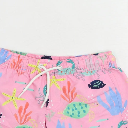 Marks and Spencer Girls Pink Geometric Polyester Bermuda Shorts Size 2-3 Years Regular Drawstring - Swim Shorts