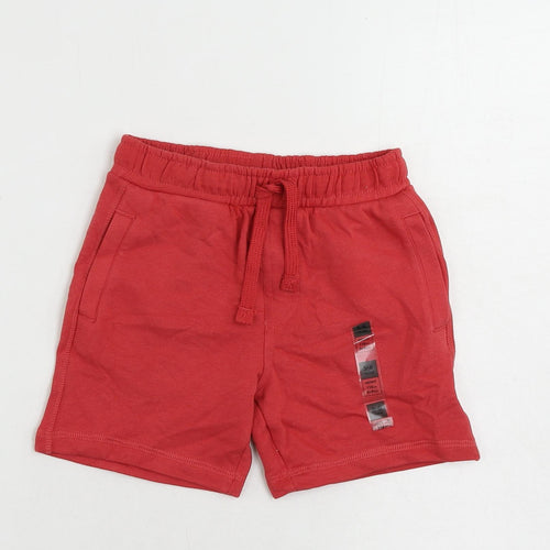 Marks and Spencer Boys Red Cotton Sweat Shorts Size 5-6 Years Regular Drawstring - Pockets