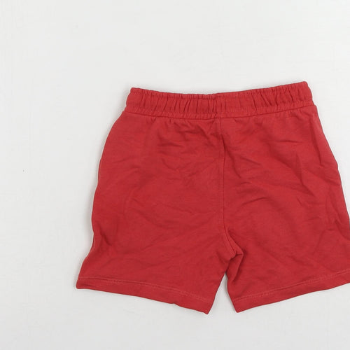 Marks and Spencer Boys Red Cotton Sweat Shorts Size 5-6 Years Regular Drawstring - Pockets