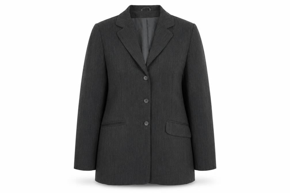 Front view of Dorothy Perkins women’s grey jacket blazer, size UK 16, button