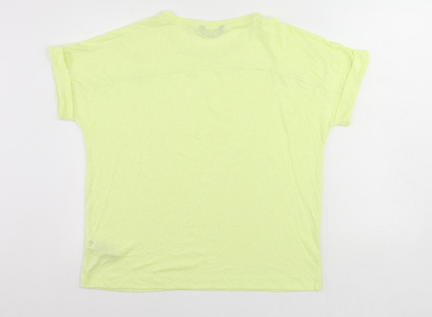 Marks and Spencer Womens Yellow Linen Basic T-Shirt Size 14 Crew Neck