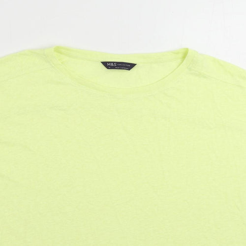 Marks and Spencer Womens Yellow Linen Basic T-Shirt Size 14 Crew Neck