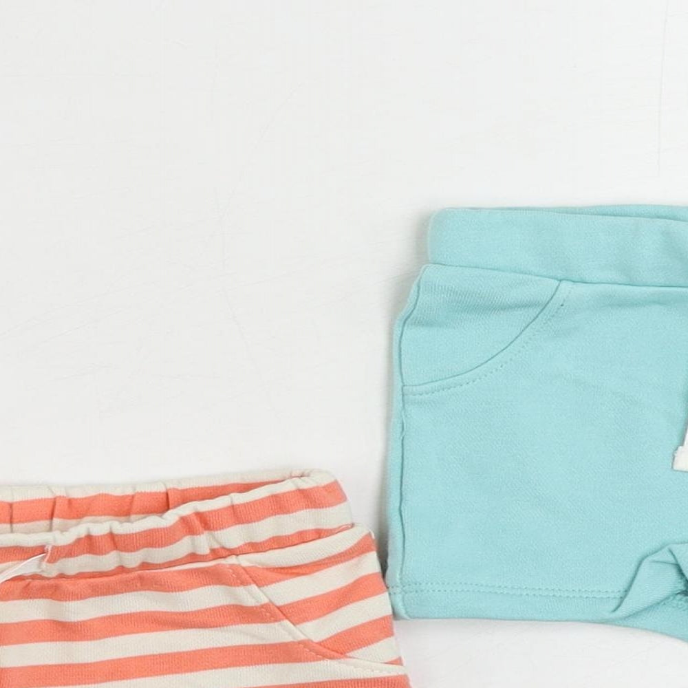 Marks and Spencer Baby Pink Striped Cotton Shorts Set Outfit/Set Size 6-9 Months Drawstring