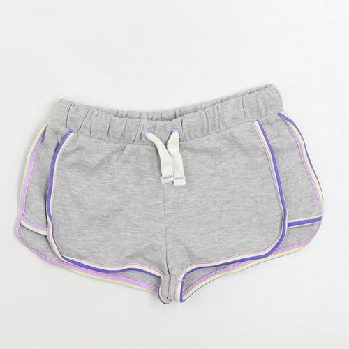 Marks and Spencer Girls Grey Cotton Sweat Shorts Size 6-7 Years Regular Drawstring - Contrasting Trim