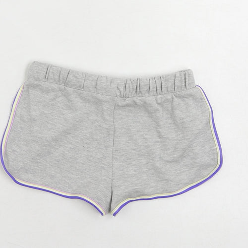 Marks and Spencer Girls Grey Cotton Sweat Shorts Size 6-7 Years Regular Drawstring - Contrasting Trim