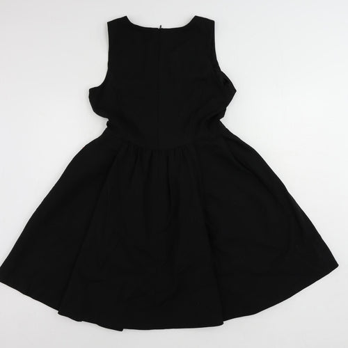 Zara Womens Black Polyester Fit & Flare Size M Round Neck Zip