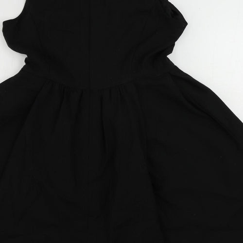Zara Womens Black Polyester Fit & Flare Size M Round Neck Zip