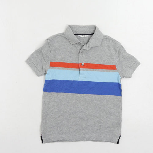 Marks and Spencer Boys Grey Striped Cotton Pullover Polo Size 5-6 Years Collared Button