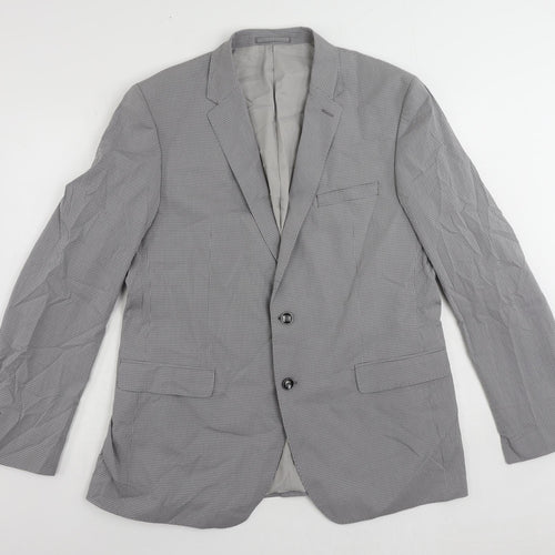 Autograph Mens Grey Geometric Cotton Jacket Suit Jacket Size 44 Regular