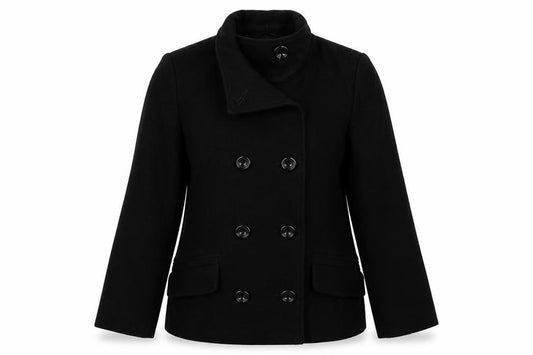 Front view of Next women’s black jacket, size UK 12, button