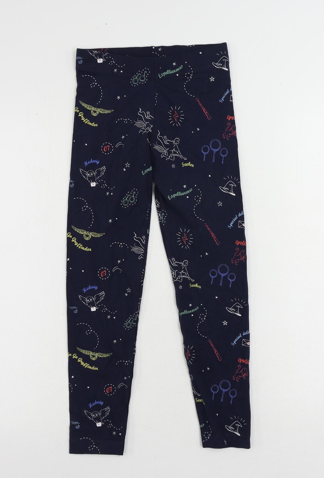 Marks and Spencer Girls Blue Geometric Cotton Jogger Trousers Size 9-10 Years Regular - Harry Potter Leggings