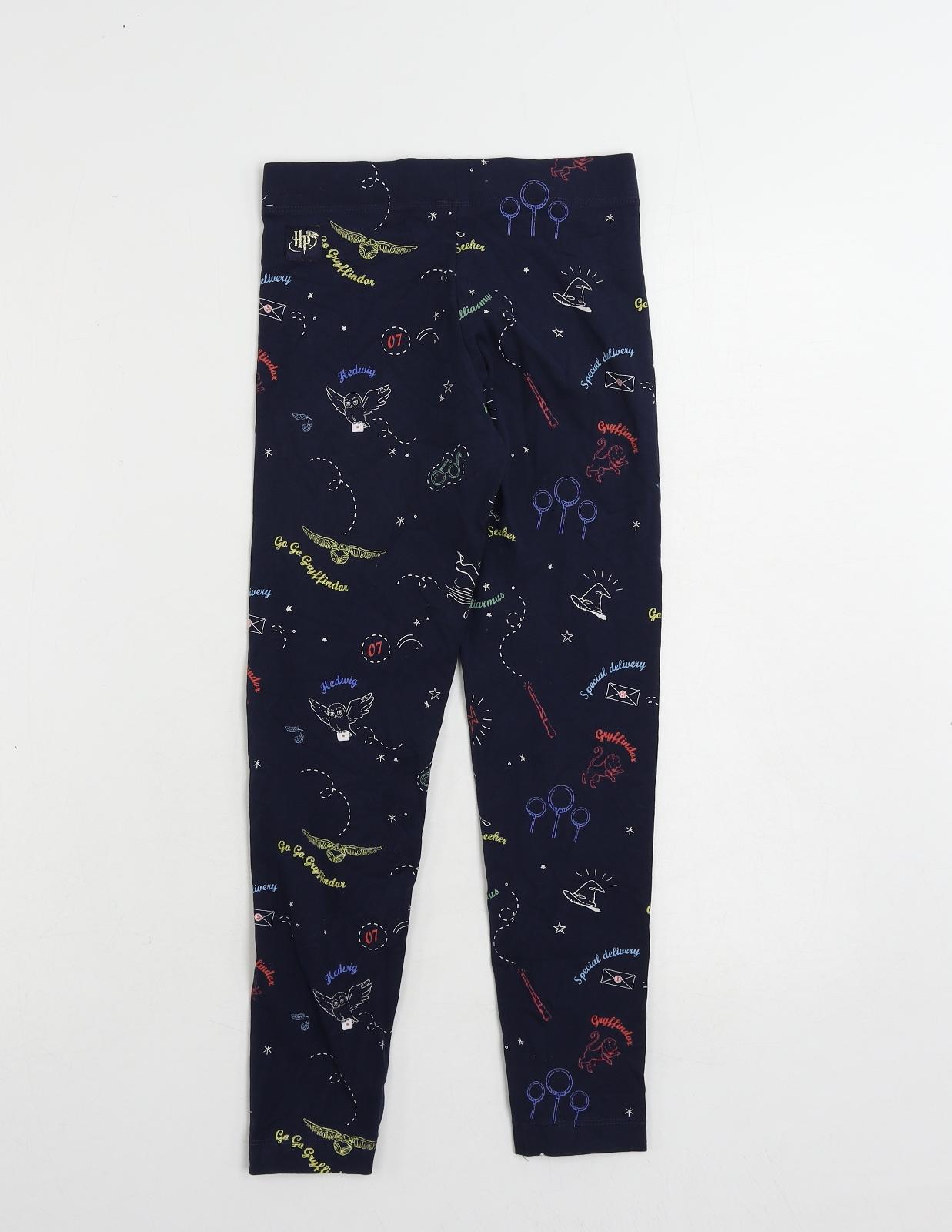 Marks and Spencer Girls Blue Geometric Cotton Jogger Trousers Size 9-10 Years Regular - Harry Potter Leggings