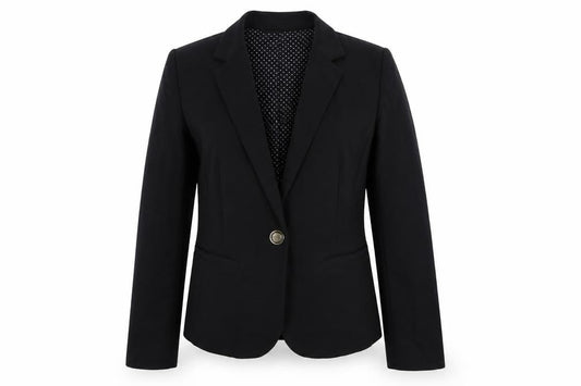 Front view of Classics women’s blue jacket blazer, size UK 8, button