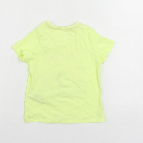 Marks and Spencer Girls Yellow Cotton Pullover T-Shirt Size 3-4 Years Crew Neck Pullover - Unicorn