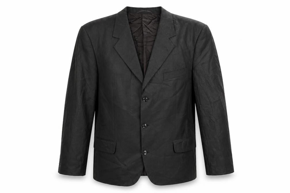Front view of DESCH men’s grey polyester jacket blazer, size 48, regular - suede effect