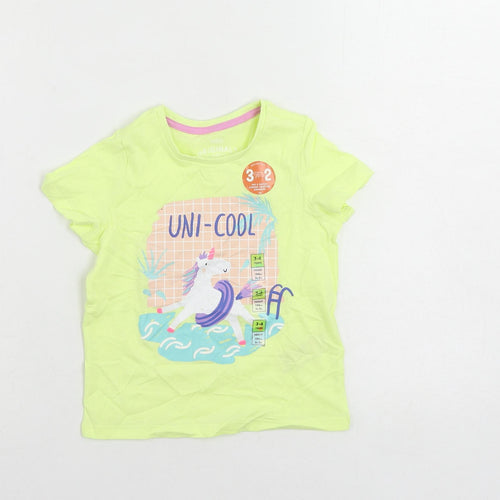 Marks and Spencer Girls Yellow Cotton Pullover T-Shirt Size 3-4 Years Crew Neck Pullover - Unicorn