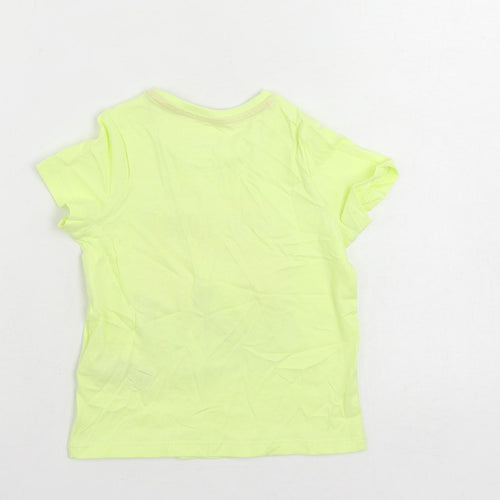 Marks and Spencer Girls Yellow Cotton Pullover T-Shirt Size 3-4 Years Crew Neck Pullover - Unicorn