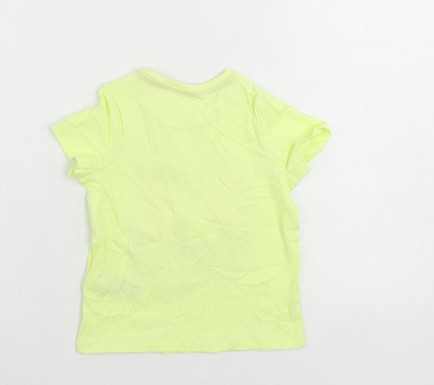 Marks and Spencer Girls Yellow Cotton Pullover T-Shirt Size 3-4 Years Crew Neck Pullover - Unicorn