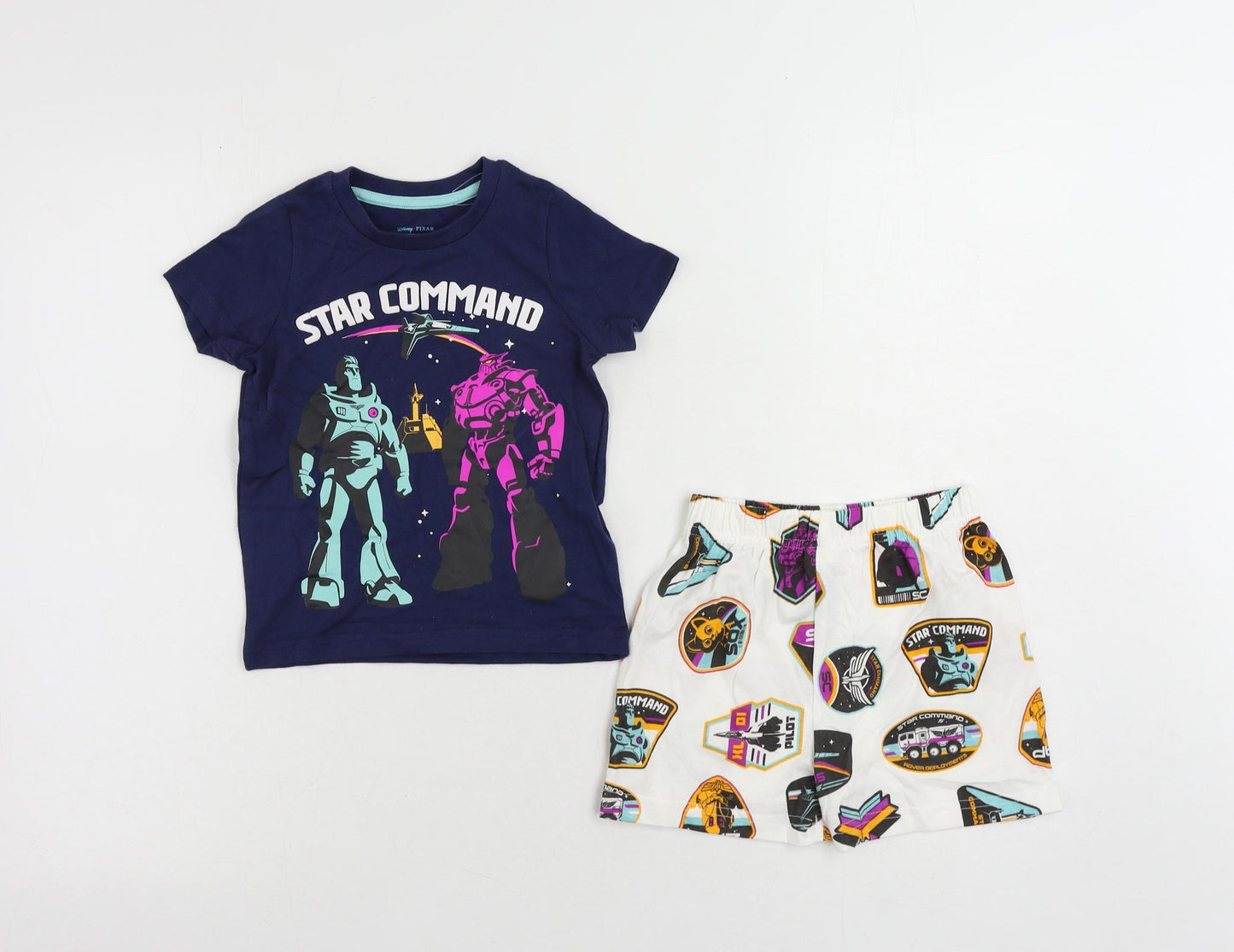 Marks and Spencer Baby Blue Geometric Cotton Set Pyjama Set Size 18-24 Months Pullover - Disney Lightyear