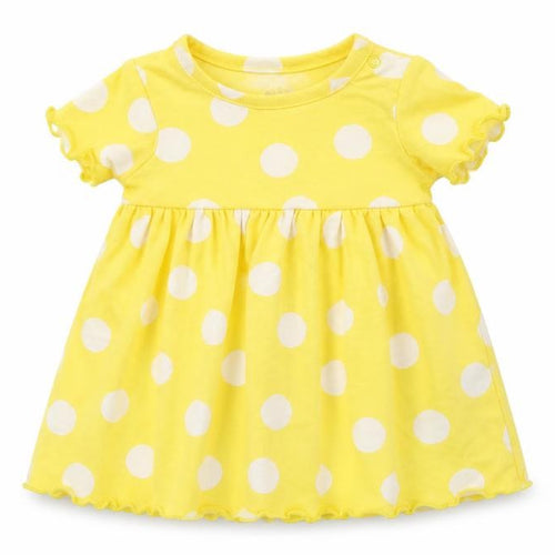 Marks and Spencer Girls Yellow Polka Dot Cotton A-Line Size 3-6 Months Round Neck Snap