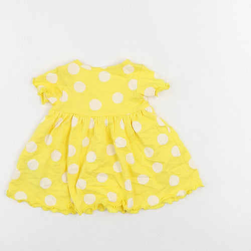 Marks and Spencer Girls Yellow Polka Dot Cotton A-Line Size 3-6 Months Round Neck Snap