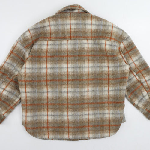 Pull&Bear Womens Brown Plaid Jacket Size S Button - Oversized