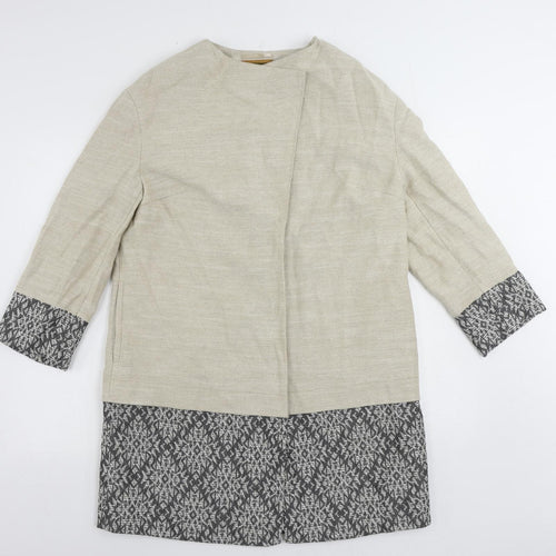 Per Una Womens Beige Geometric Overcoat Coat Size 14 Snap