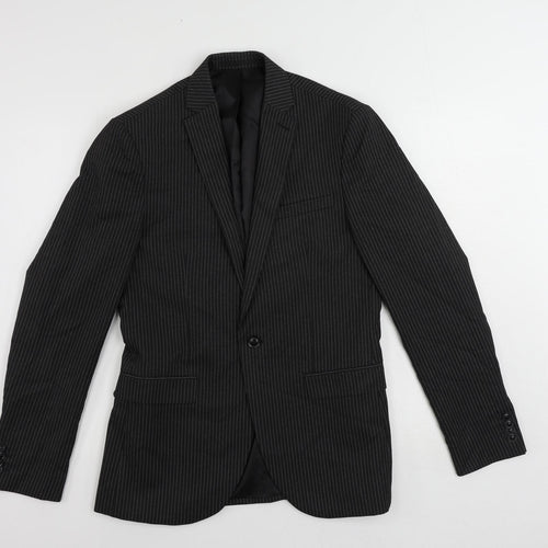 Topman Mens Black Striped Polyester Jacket Suit Jacket Size 38 Regular