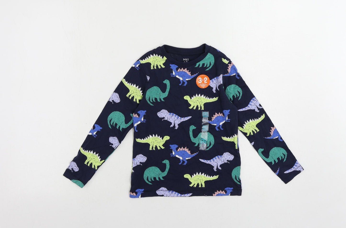 Marks and Spencer Boys Blue Geometric Cotton Pullover T-Shirt Size 4-5 Years Crew Neck Pullover - Dinosaur Print