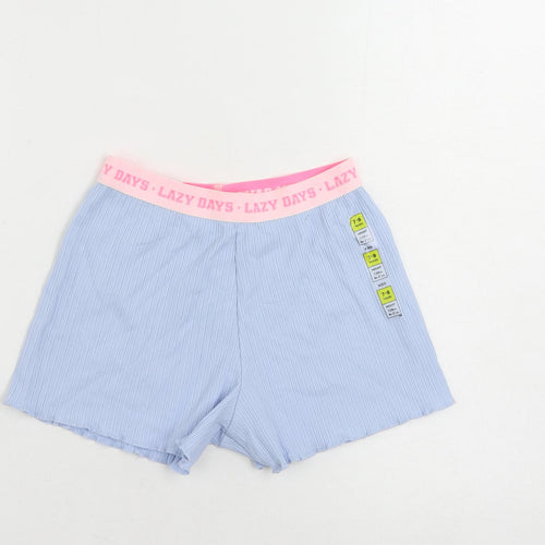Marks and Spencer Girls Blue Solid Cotton Cami Sleep Shorts Size 7-8 Years - Lazy Days