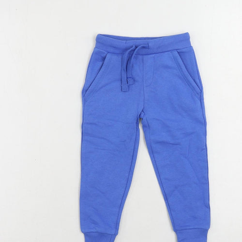 Marks and Spencer Boys Blue Cotton Jogger Trousers Size 2-3 Years Regular Drawstring - Pockets