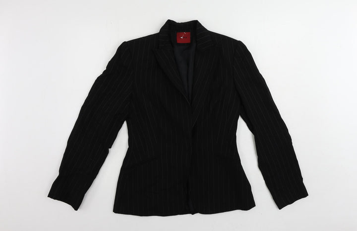Debenhams Womens Black Striped Jacket Blazer Size 10 Button