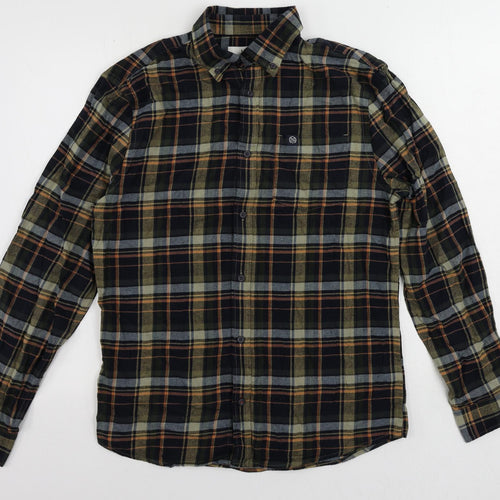 Marks and Spencer Mens Blue Plaid Cotton Button-Up Size S Collared Button