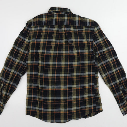 Marks and Spencer Mens Blue Plaid Cotton Button-Up Size S Collared Button