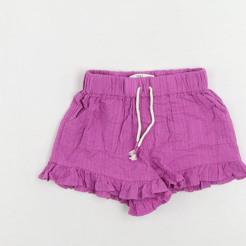Marks and Spencer Girls Purple Cotton Bermuda Shorts Size 2-3 Years Regular Drawstring - Ruffle