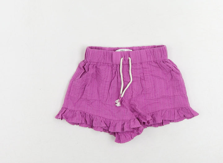 Marks and Spencer Girls Purple Cotton Bermuda Shorts Size 2-3 Years Regular Drawstring - Ruffle