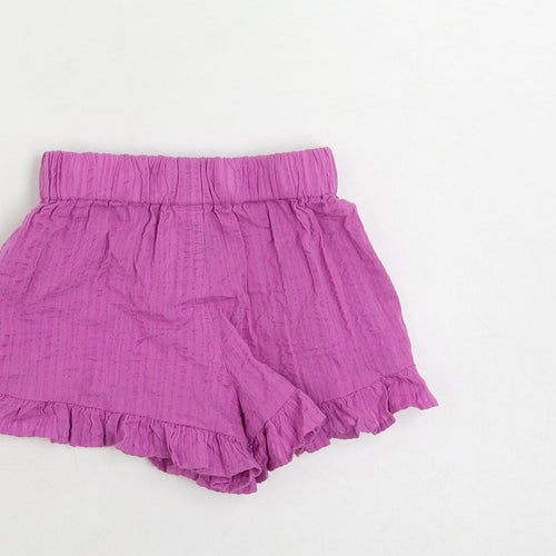 Marks and Spencer Girls Purple Cotton Bermuda Shorts Size 2-3 Years Regular Drawstring - Ruffle